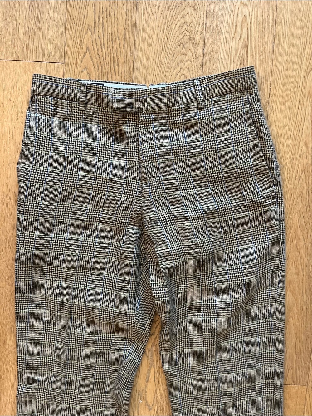Lands End Baird McNutt Irish Linen Pants Mens 31 Plaid Cuffed Dress Trousers